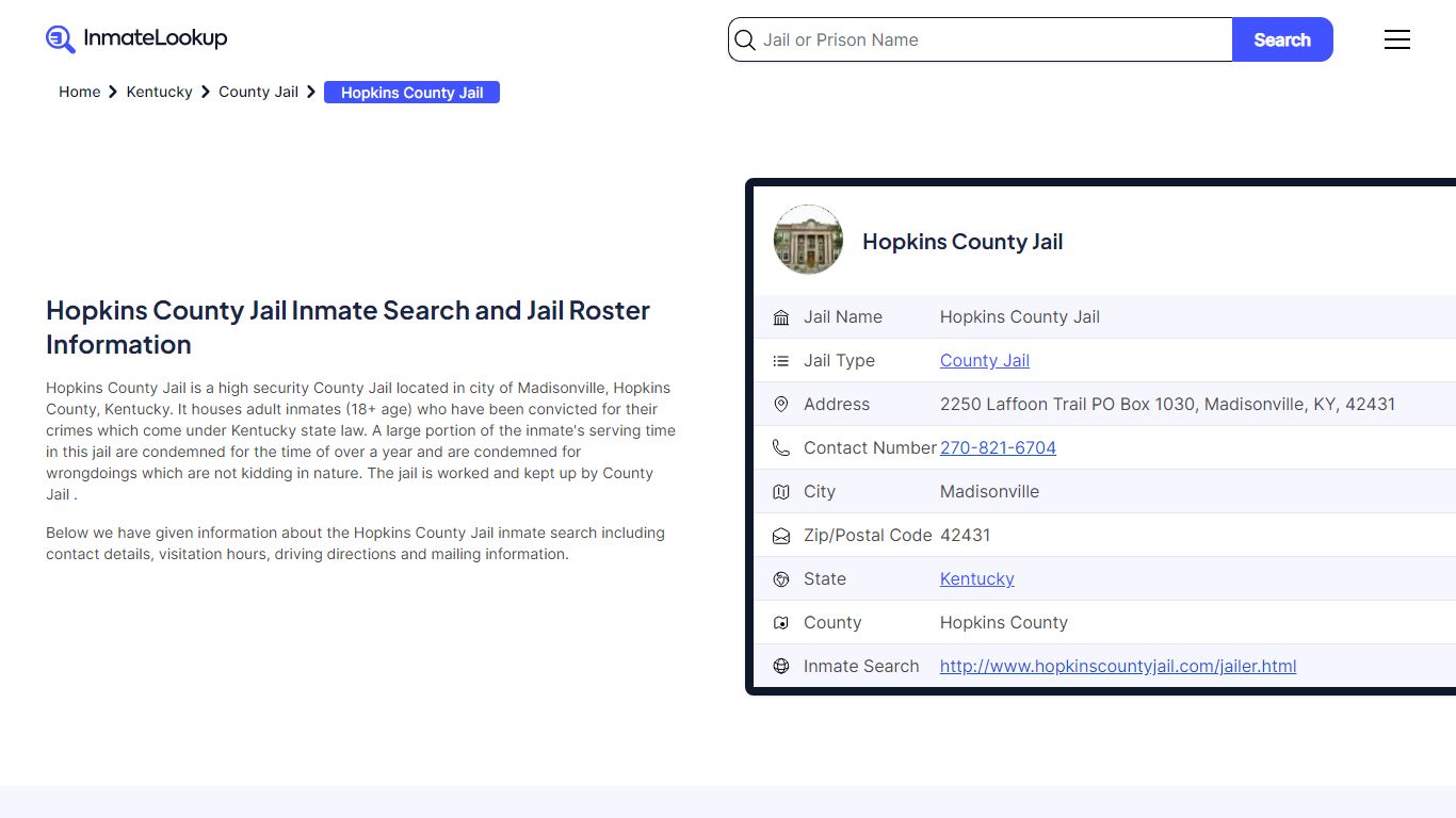 Hopkins County Jail Inmate Search - Madisonville Kentucky - Inmate Lookup