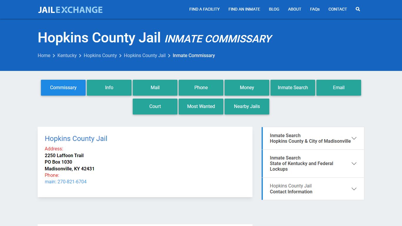 Inmate Commissary, Care Packs - Hopkins County Jail, KY