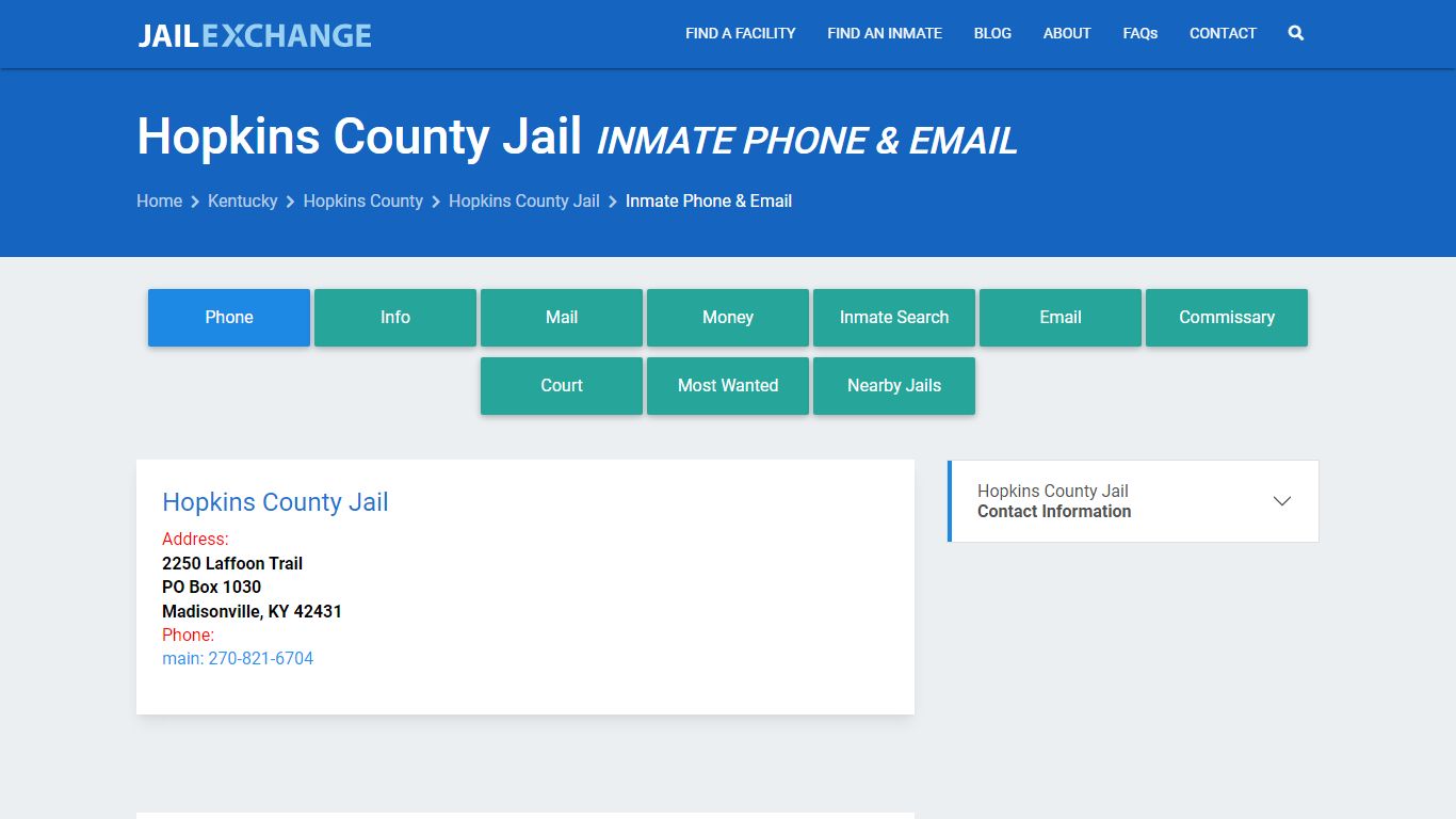 Inmate Phone - Hopkins County Jail, KY - Jail Exchange